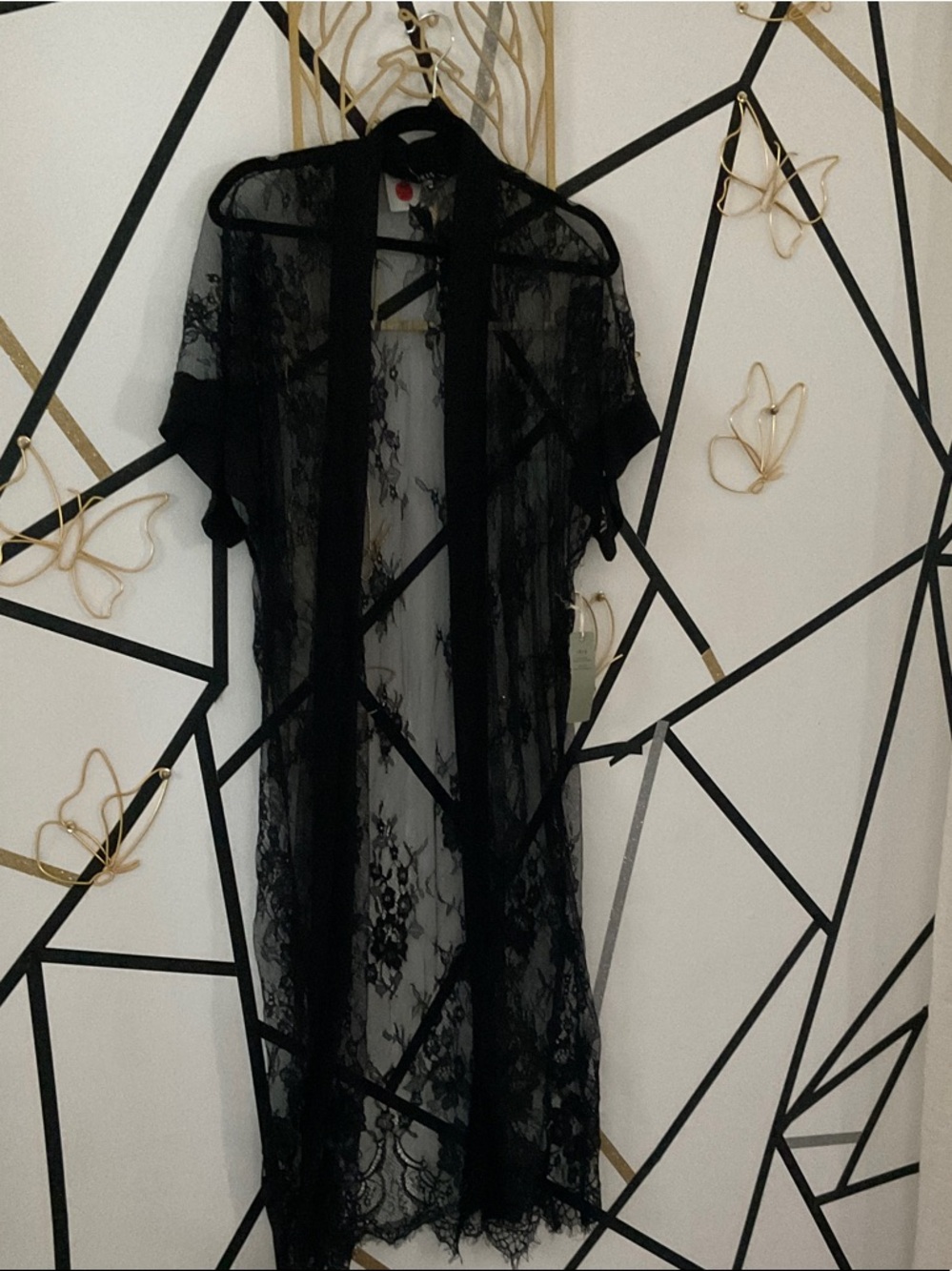 iris Black Sheer Lace Kimono Robe